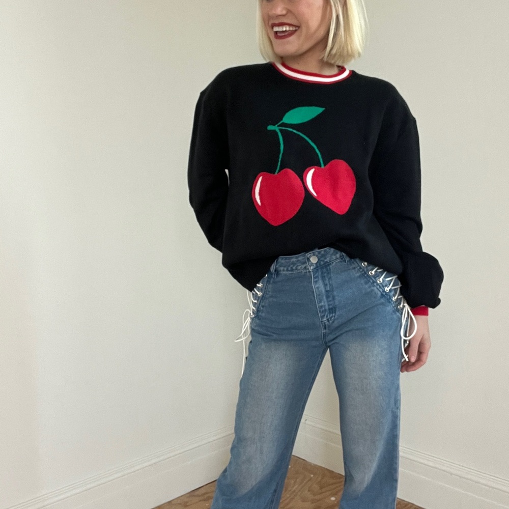 Cherry Design Black Sweater